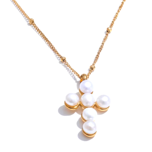 Pearl Cross Stainless Steel Necklace